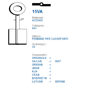 CHIAVI PER CASSAFORTE ERREBI 8657