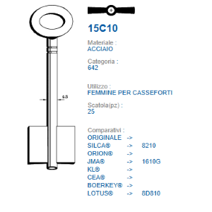 CHIAVI PER CASSAFORTE ERREBI 8608