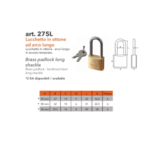 LUCCHETTO WALLY ARCO LUNGO 40 mm 275-40L-OTS