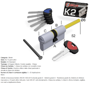 CILINDRO K2  CHI- COD  30-50  ART 3200QCS30501X5  SECUREMM